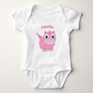 Niedlicher Dino Cartoon Girly Pink Baby Name Strampler