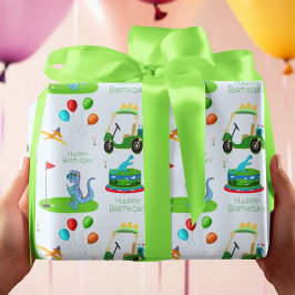 Niedlicher Dinosaur Golf Themenkids glücklich Gebu Geschenkpapier