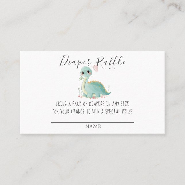Niedlicher Dinosaur Peony Diaper Raffle Baby Dusch Visitenkarte (Vorderseite)