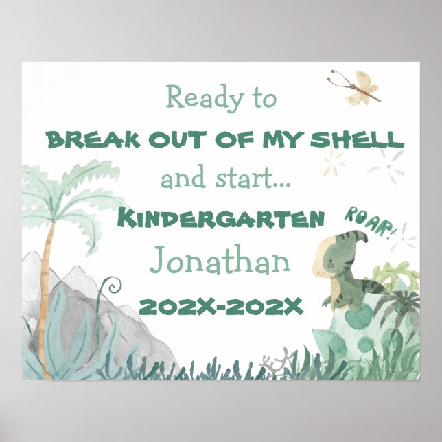 Niedlicher Dinosaurier 1. Schultag Foto Op Zeichen Poster (Vorne)