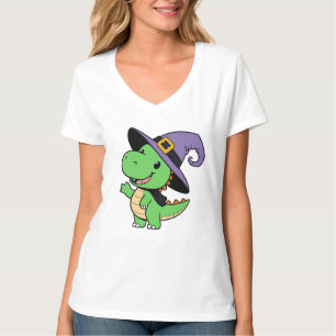 Niedlicher Dinosaurier als Hexe zu Halloween T-Shirt