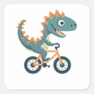 Niedlicher Dinosaurier auf dem Fahrrad Quadratischer Aufkleber