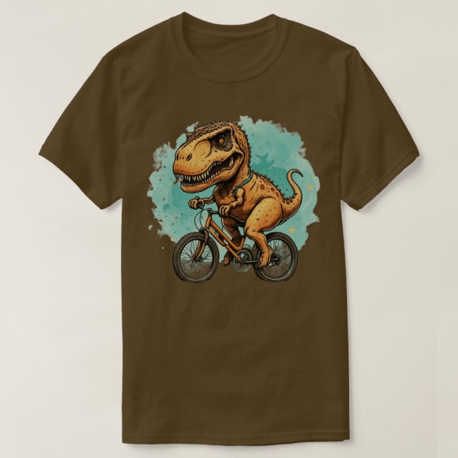 Niedlicher Dinosaurier auf einem Fahrradabend zum  T-Shirt (Design vorne)