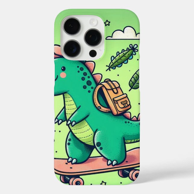 Niedlicher Dinosaurier auf einem Skateboard iPhone 16 Pro Hülle (Rückseite)
