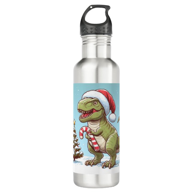 Niedlicher Dinosaurier aus Zuckerrohr Edelstahlflasche (Vorderseite)