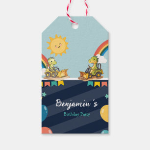 Niedlicher Dinosaurier Bagger Traktor Regenbogen G Geschenkanhänger