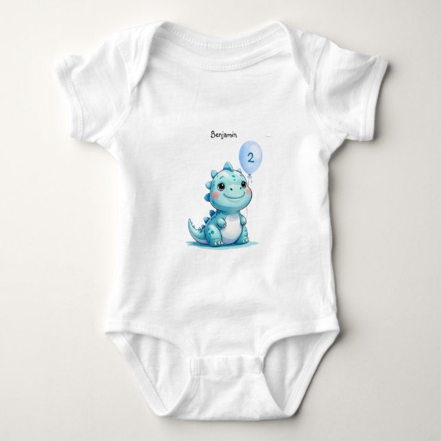 Niedlicher Dinosaurier brüllt Junge Happy Geburtst Baby Strampler (Vorderseite)