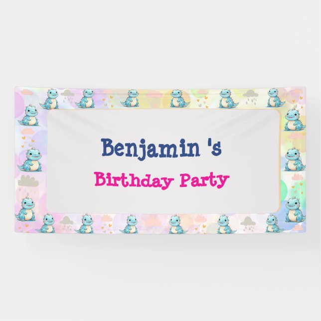 Niedlicher Dinosaurier brüllt Junge Happy Geburtst Banner (Horizontal)