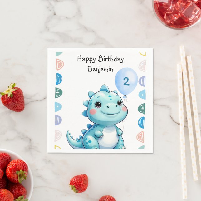 Niedlicher Dinosaurier brüllt Junge Happy Geburtst Serviette (Beispiel)