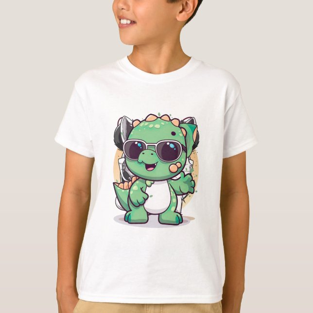 Niedlicher Dinosaurier-Cartoon T-Shirt (Vorderseite)