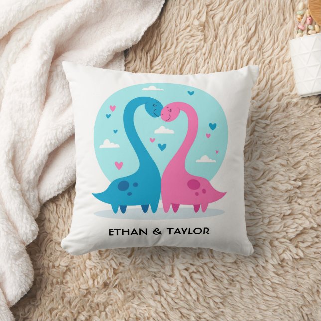 Niedlicher Dinosaurier Couple Personalisierter Val Kissen (Decke)