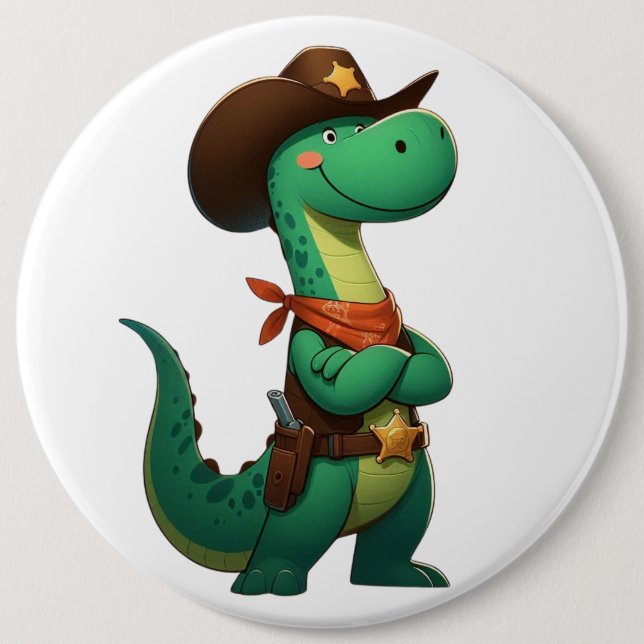 Niedlicher Dinosaurier/Cowboy Button (Vorderseite)