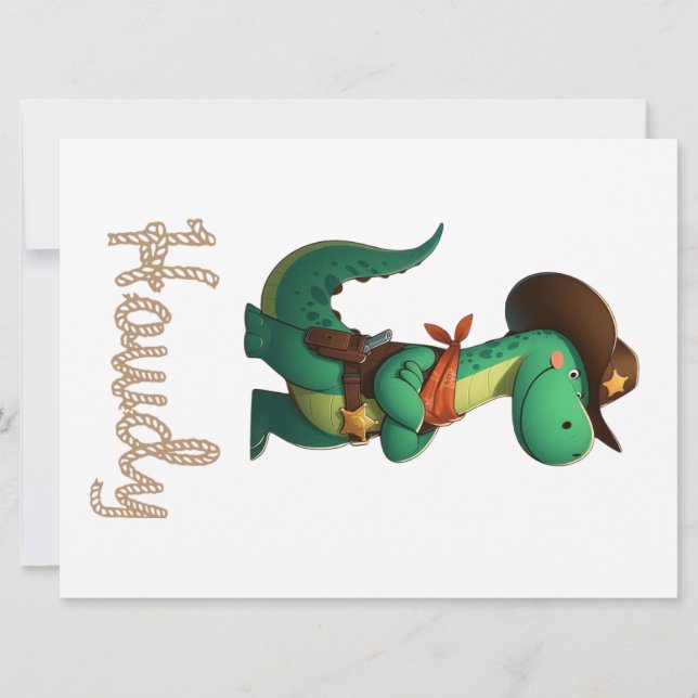 Niedlicher Dinosaurier/Cowboy Feiertagskarte (Vorderseite)