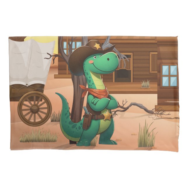 Niedlicher Dinosaurier/Cowboy Kissenbezug (Vorderseite)