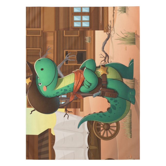 Niedlicher Dinosaurier/Cowboy Tischdecke (Vorderseite)