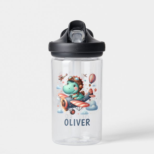 Niedlicher Dinosaurier, der ein charmantes Biplane Trinkflasche (Vorne)