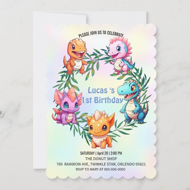 Niedlicher Dinosaurier Dschungel Schule Kindergebu Einladung (Vorderseite)