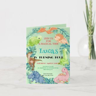 Niedlicher Dinosaurier Dschungel Schule Kindergebu Einladung