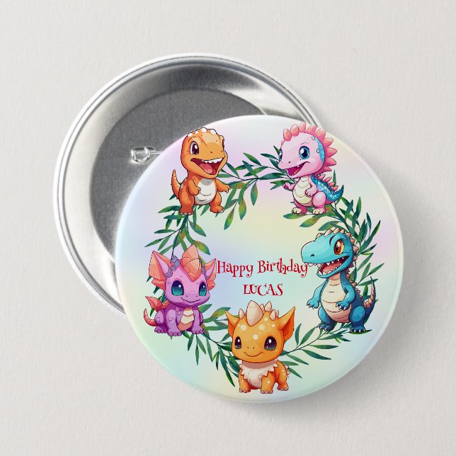 Niedlicher Dinosaurier-Dschungel-Schüler Geburtsta Button (Vorne & Hinten)