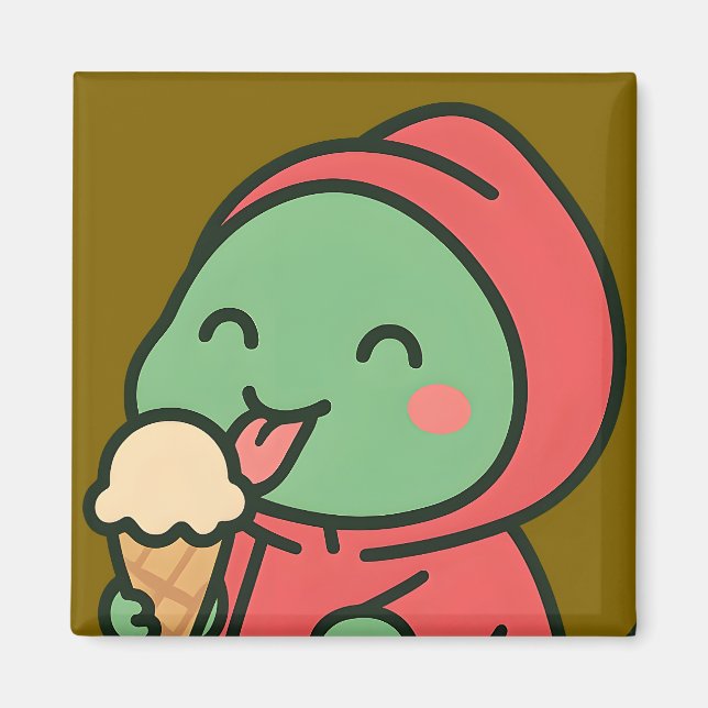 Niedlicher Dinosaurier Eating Ice Cream - Küchenma Magnet (Vorne)