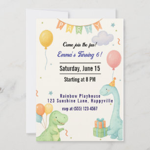 Niedlicher Dinosaurier - Einladung zum Geburtstag 