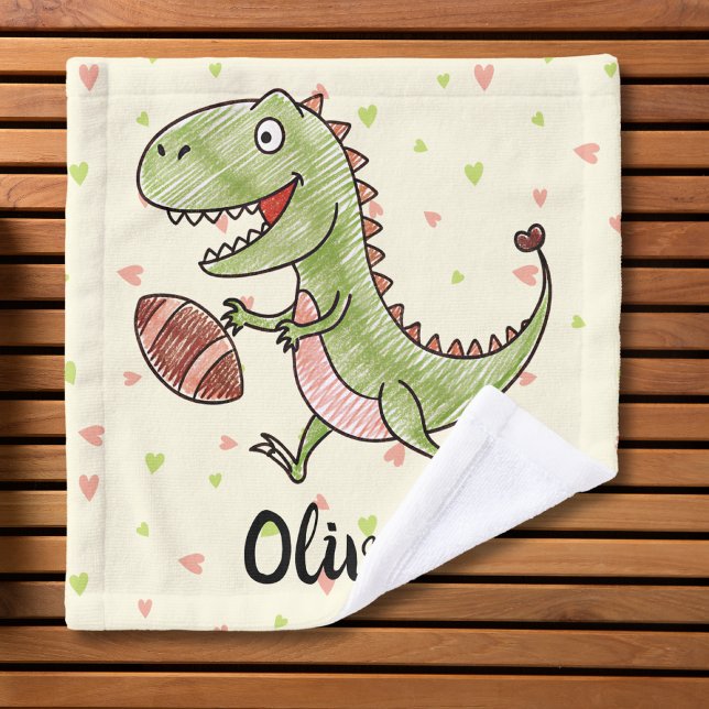 Niedlicher Dinosaurier Fußballspielen Personalisie Waschlappen (Von Creator hochgeladen)