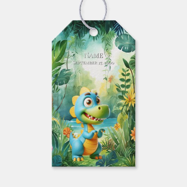 Niedlicher Dinosaurier-Geschenktag Geschenkanhänger (Vorderseite)