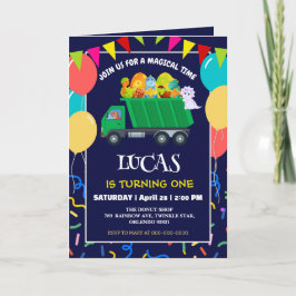 Niedlicher Dinosaurier Grüner Müllwagen Geburtstag Einladung