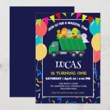 Niedlicher Dinosaurier Grüner Müllwagen Geburtstag