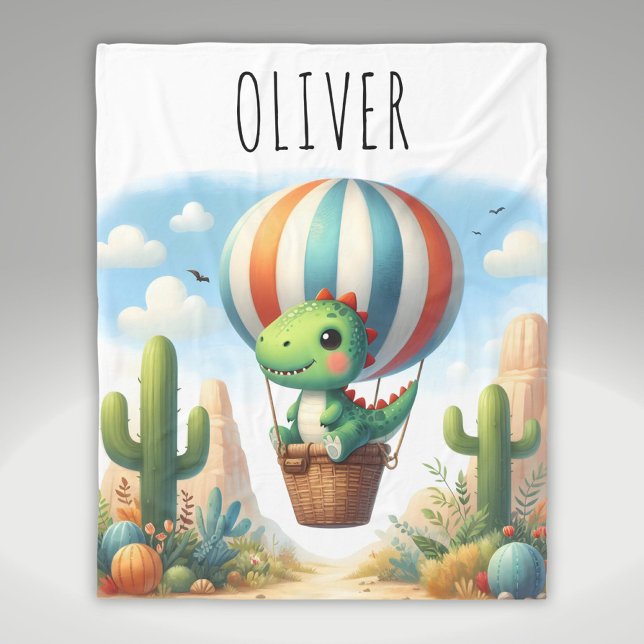 Niedlicher Dinosaurier in einem Heißluftballon Fleecedecke (Von Creator hochgeladen)