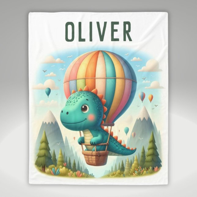 Niedlicher Dinosaurier in einem Heißluftballon Fleecedecke (Von Creator hochgeladen)