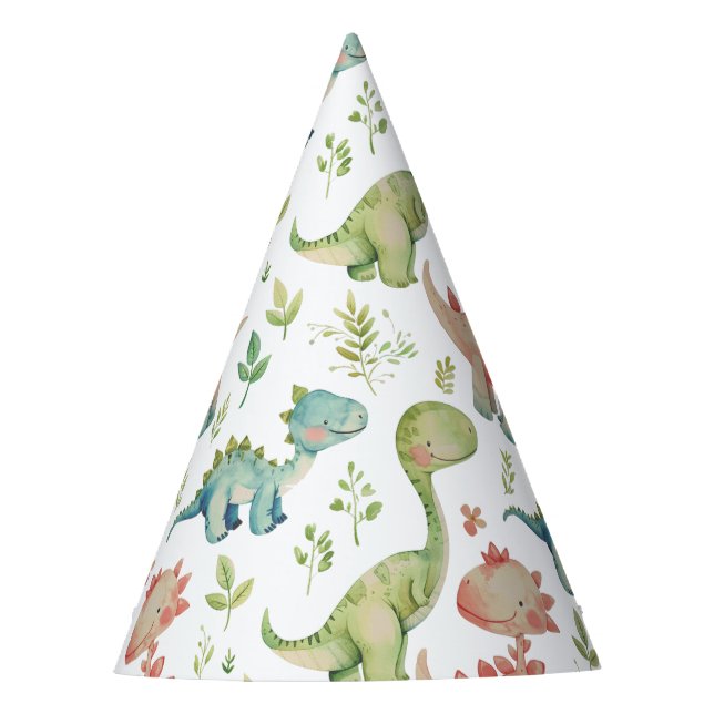 Niedlicher Dinosaurier-Kindergeburtstag Partyhütchen (Vorderseite)