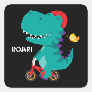 Niedlicher Dinosaurier mit Fahrrad Quadratischer Aufkleber