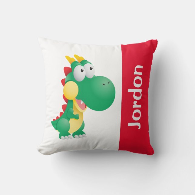 Niedlicher Dinosaurier mit Individuelle Name Kissen (Vorderseite)