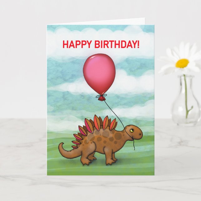Niedlicher Dinosaurier mit Red Balloon Karte (Kleine Pflanze)