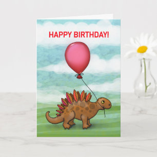 Niedlicher Dinosaurier mit Red Balloon Karte