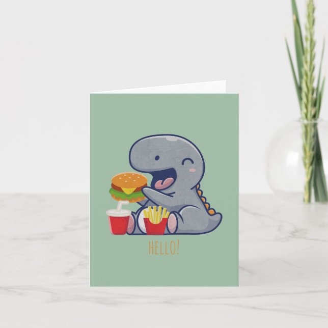 Niedlicher Dinosaurier mit schnellem Essen (Vorderseite)