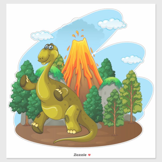 Niedlicher Dinosaurier mit Vulkanaufklebern Aufkleber (Blatt)