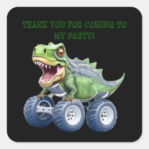 Niedlicher Dinosaurier-Monster-LKW personalisiert  Quadratischer Aufkleber