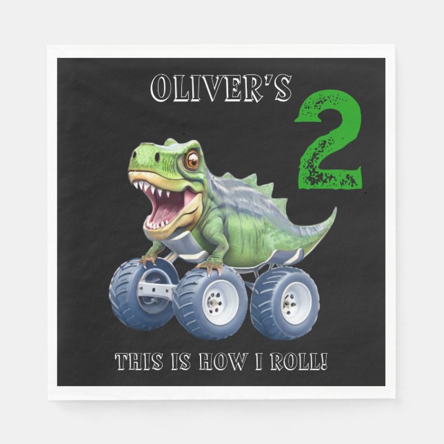 Niedlicher Dinosaurier-Monster-LKW personalisiert  Serviette (Vorderseite)