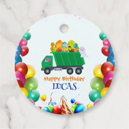 Niedlicher Dinosaurier Müllwagen Ballon Geburtstag Geschenkanhänger