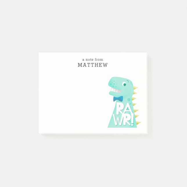 Niedlicher Dinosaurier RAWR personalisiert Post-it Klebezettel (Vorderseite)