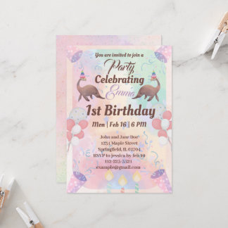Niedlicher Dinosaurier, rosa Kinder 1. Geburtstag Einladung