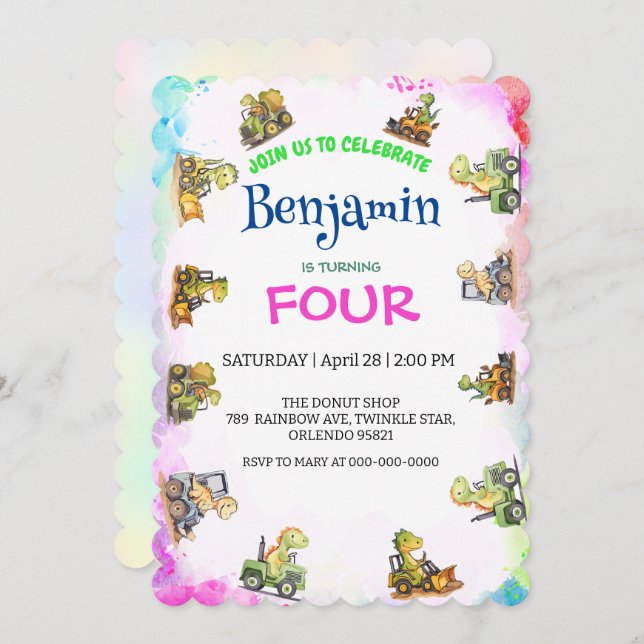 Niedlicher Dinosaurier-Traktor Rainbow B2S School  (Vorne/Hinten)