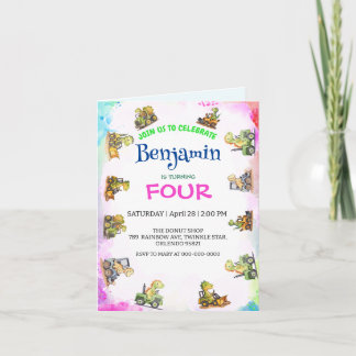 Niedlicher Dinosaurier-Traktor Rainbow B2S School  Einladung