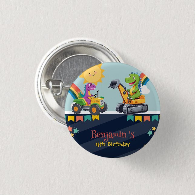 Niedlicher Dinosaurier-Traktor Rainbow-Ballon HBD Button (Vorne & Hinten)