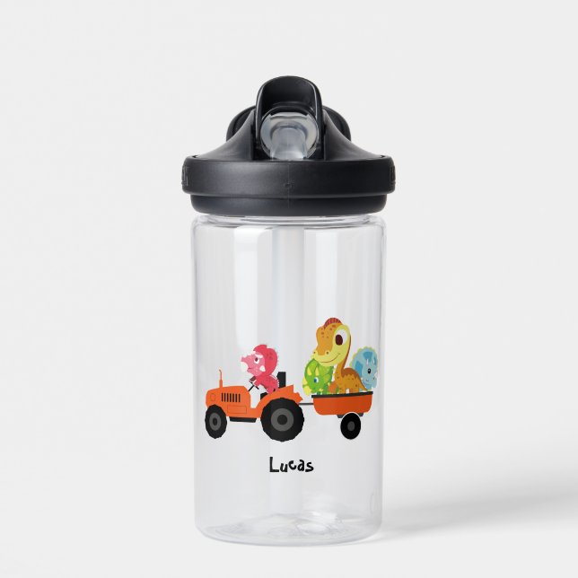 Niedlicher Dinosaurier-Traktor zurück zur Schule P Trinkflasche (Vorne)