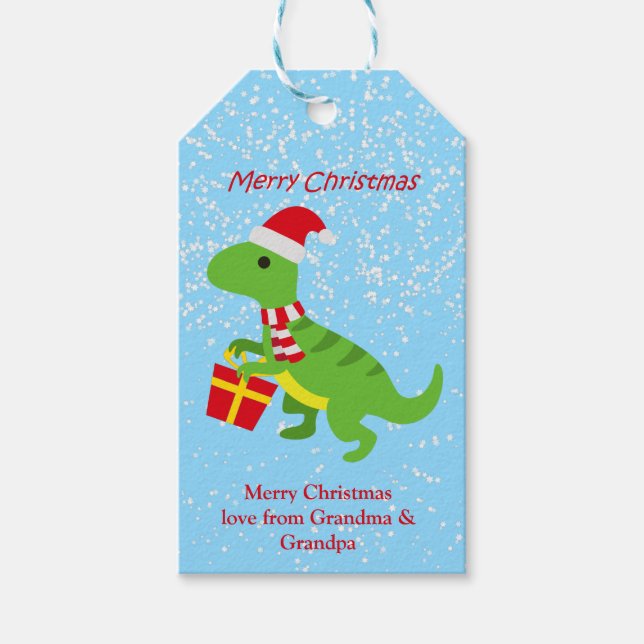 Niedlicher Dinosaurier TRex Blue Kids Geschenkanhänger (Vorderseite)