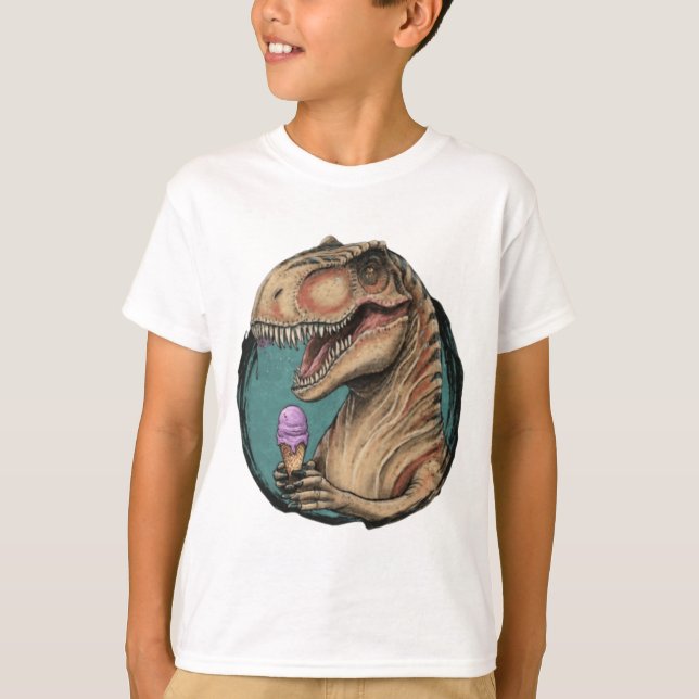 Niedlicher Dinosaurier-Trex mit Eis T-Shirt (Vorderseite)