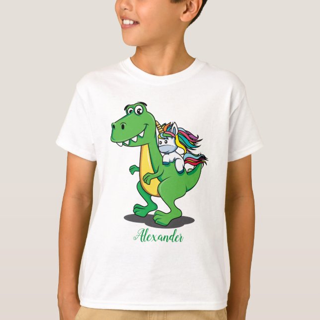 Niedlicher Dinosaurier und Einhorn T-Shirt (Vorderseite)